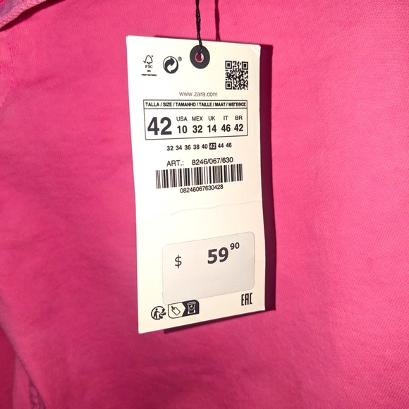 BNWT Zara High Waisted Straight Leg Jeans in Fuchsia size 10 - Picture 3 of 6